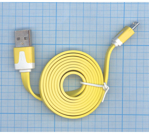 Плоский кабель Color USB-microUSB 1.0m USB-2.0 Yellow (Желтый)