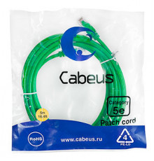 Cabeus PC-UTP-RJ45-Cat.5e-5m-GN-LSZH Патч-корд U/UTP, категория 5е, 2xRJ45/8p8c, неэкранированный, зеленый, LSZH, 5м