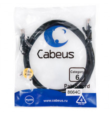 Cabeus PC-UTP-RJ45-Cat.6-1.5m-BK Патч-корд U/UTP, категория 6, 2xRJ45/8p8c, неэкранированный, черный, PVC, 1.5м