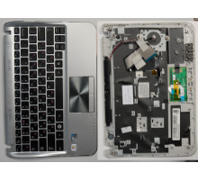 Клавиатура для ноутбука Samsung NF210 черная, верхняя панель в сборе (серебряная)