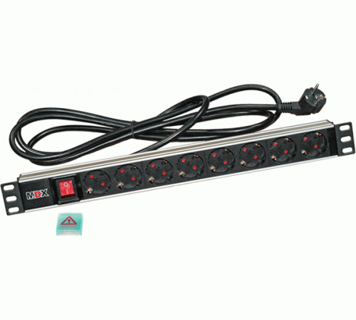 Блок розеток 19" 8 шт Schuko с выключателем 16A 250V шнур питания 1.8 м MDX-PDU-8E-16A-Sw-1.8