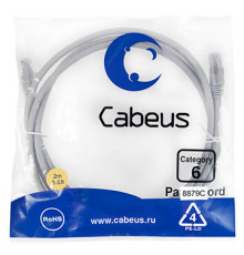 Cabeus PC-UTP-RJ45-Cat.6-2m-LSZH Патч-корд U/UTP, категория 6, 2xRJ45/8p8c, неэкранированный, серый, LSZH, 2м