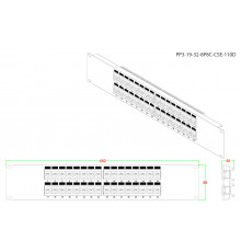 PP3-19-32-8P8C-C5E-110D Патч-панель 19", 2U, 32 порта RJ-45, категория 5e, Dual IDC, ROHS, цвет черный Hyperline