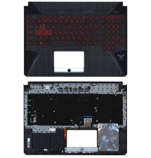 Клавиатура для ноутбука Asus FX505 черная топ-панель с подсвтекой (красный шрифт)