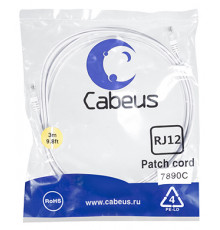 Cabeus PC-TEL-RJ12-3m Патч-корд телефонный 2х6р4с, белый, PVC, 3 м