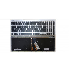 Клавиатура для ноутбука Acer Aspire V5-531, V5-551, V5-552, V5-571, V5-572, V7-581, V7-582, M3-581, M5-581 черная, рамка серебряная, с подсветкой