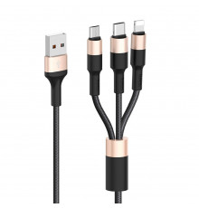 Кабель USB HOCO X26 Xpress 3 в 1 для Lightning, Micro USB, Type-C, 2.0A, 1 м, черный с золотым