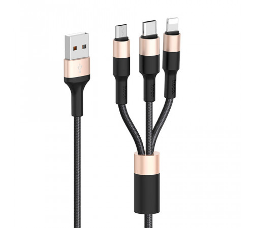 Кабель USB HOCO X26 Xpress 3 в 1 для Lightning, Micro USB, Type-C, 2.0A, 1 м, черный с золотым