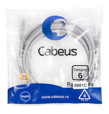 Cabeus PC-UTP-RJ45-Cat.6-5m-LSZH Патч-корд U/UTP, категория 6, 2xRJ45/8p8c, неэкранированный, серый, LSZH, 5м