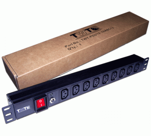 Блок розеток 19" 9 шт. C13, 10A 250V, без шнура питания TWT-PDU19-10A9C3