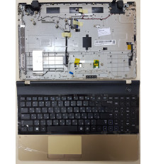 Клавиатура для ноутбука Samsung NP300E5A черная, верхняя панель в сборе (золотая)