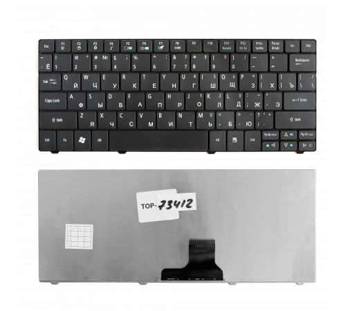 Клавиатура для ноутбука Acer Aspire 1810, 1830T, 1410, One 721, 722, 751 Series. Плоский Enter. Черная, без рамки. PN: NSK-AQ00R.