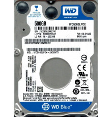 Жесткий диск HDD, 2.5", 500 Гб, SATA II, Western Digital, WD Blue, 8 Мб, 5400 rpm