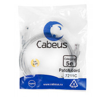 Cabeus PC-UTP-RJ45-Cat.5e-1m Патч-корд U/UTP, категория 5е, 2xRJ45/8p8c, неэкранированный, серый,PVC