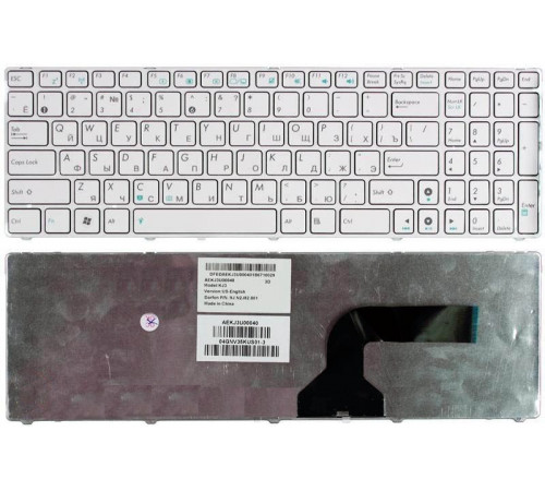 Клавиатура для ноутбука Asus K52, K53, G73, A52, G60 белая, с рамкой