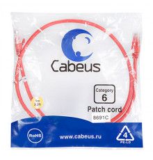 Cabeus PC-UTP-RJ45-Cat.6-1m-RD Патч-корд U/UTP, категория 6, 2xRJ45/8p8c, неэкранированный, красный, PVC, 1м