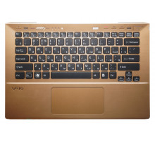 Клавиатура для ноутбука Sony Vaio SVS13, SVE13, SVS13A, SVS13A2S1C, SVS131A12T, SVS13P черная, с подсветкой, верхняя панель в сборе (золотая)