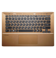 Клавиатура для ноутбука Sony Vaio SVS13, SVE13, SVS13A, SVS13A2S1C, SVS131A12T, SVS13P черная, с подсветкой, верхняя панель в сборе (золотая)
