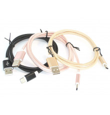 Кабель для зарядки и синхронизации USB Type-C/USB 2.0 в оплетке (1 м) (2,4A) braided Pink Gold