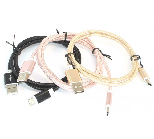 Кабель для зарядки и синхронизации USB Type-C/USB 2.0 в оплетке (1 м) (2,4A) braided Pink Gold