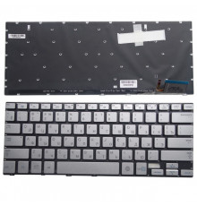 Клавиатура для ноутбука Samsung NP730U3E, NP740U3E, 740U3E-X02, 740U3E-S01 серебряная, без рамки, с подсветкой