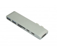 Адаптер сдвоенный Type C на HDMI, USB 3.0*2 + Type C* 2 + SD/TF для MacBook серый