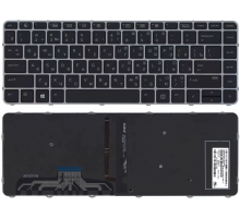 Клавиатура для ноутбука HP EliteBook Folio 1040 G3 черная, рамка серебряная, с подсветкой