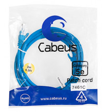 Cabeus PC-UTP-RJ45-Cat.5e-2m-BL Патч-корд U/UTP, категория 5е, 2xRJ45/8p8c, неэкранированный, синий, PVC, 2м