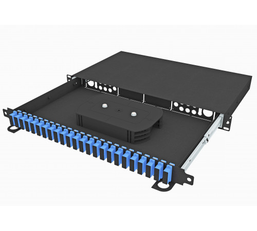Кросс оптический стоечный выдвижной 19", 48 SC/UPC адаптеров, одномодовый, 1U, черный, укомплектованный, TopLAN