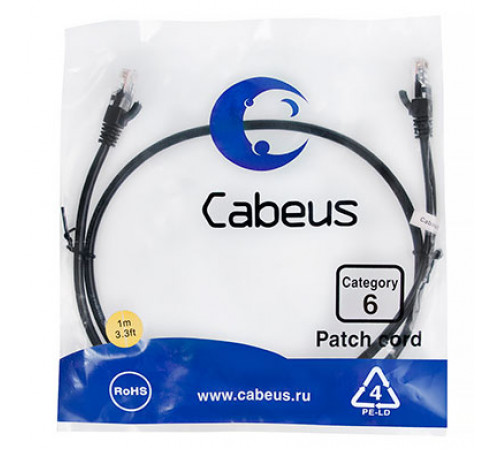 Cabeus PC-UTP-RJ45-Cat.6-1m-BK Патч-корд U/UTP, категория 6, 2xRJ45/8p8c, неэкранированный, черный, PVC, 1м