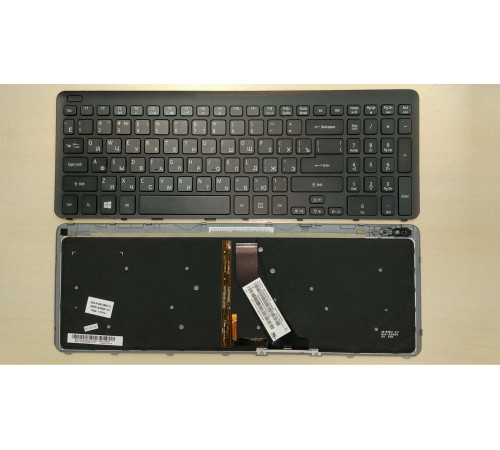 Клавиатура для ноутбука Acer Aspire V5-531, V5-551, V5-552, V5-571, V5-572, V7-581, V7-582, M3-581, M5-581 черная, рамка черная, с подсветкой