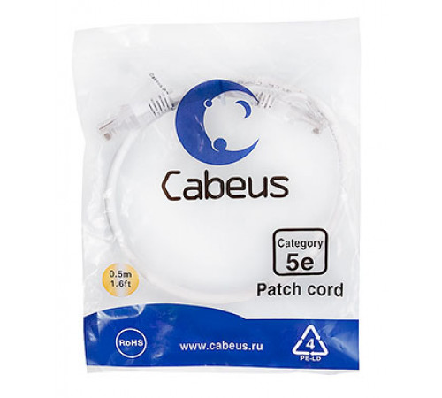 Cabeus PC-UTP-RJ45-Cat.5e-0.5m-WH Патч-корд U/UTP, категория 5е, 2xRJ45/8p8c, неэкранированный, белый, PVC, 0.5м