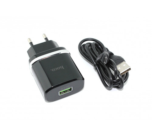 Блок питания (сетевой адаптер) HOCO С12Q Smart QC3.0, кабель Micro USB, USB, 5V, 3.0A, черный