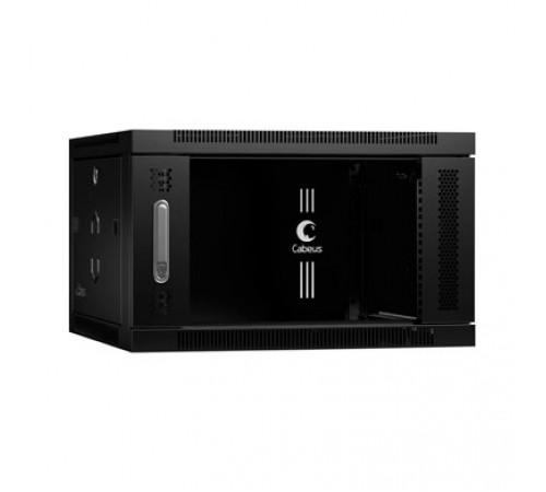 Cabeus SH-05F-6U60/45-BK Шкаф телекоммуникационный настенный 19" 6U 600x450x368mm (ШхГхВ) дверь стекло, цвет черный (RAL 9004)