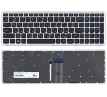 Клавиатура для ноутбука Lenovo IdeaPad Z500, P500 черная, рамка серебряная, с подсветкой