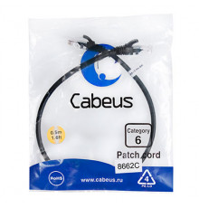 Cabeus PC-UTP-RJ45-Cat.6-0.5m-BK Патч-корд U/UTP, категория 6, 2xRJ45/8p8c, неэкранированный, черный, PVC, 0.5м