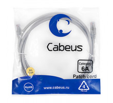 Cabeus PC-UTP-RJ45-Cat.6a-2m-LSZH Патч-корд U/UTP, категория 6а (10G), 2xRJ45/8p8c, неэкранированный, серый, LSZH, 2м