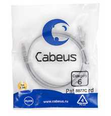 Cabeus PC-UTP-RJ45-Cat.6-1m-LSZH Патч-корд U/UTP, категория 6, 2xRJ45/8p8c, неэкранированный, серый, LSZH, 1м