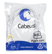 Cabeus PC-TEL-RJ12-10m Патч-корд телефонный 2х6р4с, белый, PVC, 10 м