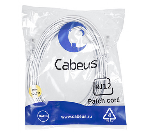 Cabeus PC-TEL-RJ12-10m Патч-корд телефонный 2х6р4с, белый, PVC, 10 м