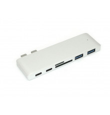 Адаптер сдвоенный Type C на USB 3.0*2 + Type C* 2 + SD/TF для MacBook серебристый