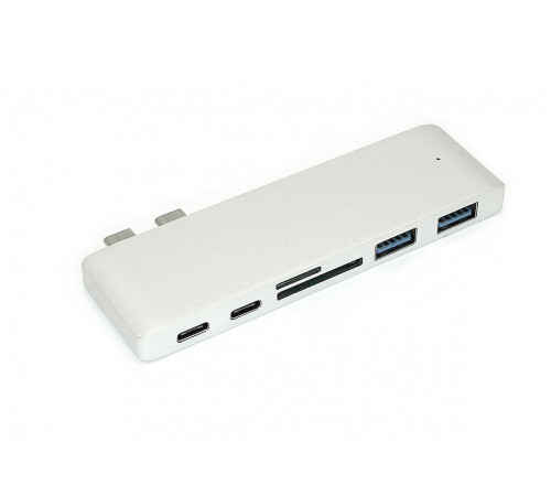 Адаптер сдвоенный Type C на USB 3.0*2 + Type C* 2 + SD/TF для MacBook серебристый