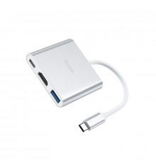 Переходник хаб HOCO HB14 Easy use Type-C adapter (Type-C to USB3.0+HDMI+PD), серебро