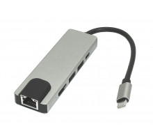 Адаптер Type C на HDMI, USB 3.0*2 + RJ45 + Type C серебро