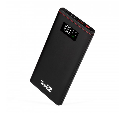 Внешний аккумулятор TopON TOP-T10 10000mAh QC3.0, QC2.0, Power Delivery. USB Type-C, MicroUSB, USB-порт, LED-экран. Черный