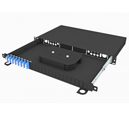 Кросс оптический стоечный выдвижной 19", 32 LC/UPC адаптера, одномодовый, 1U, черный, укомплектованный, TopLAN