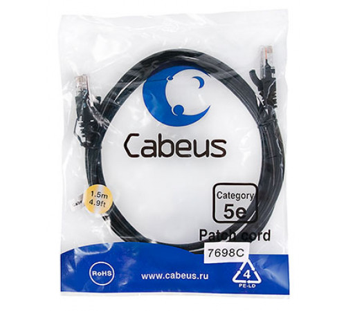 Cabeus PC-UTP-RJ45-Cat.5e-1.5m-BK-LSZH Патч-корд U/UTP, категория 5е, 2xRJ45/8p8c, неэкранированный, черный, LSZH, 1.5м