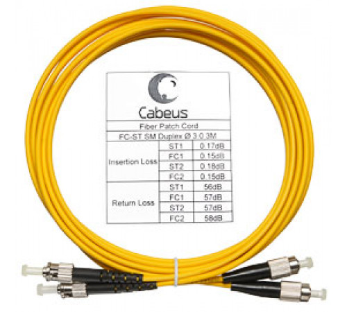 Cabeus FOP(d)-9-FC-ST-3m Шнур оптический duplex FC-ST 9/125 sm 3м LSZH