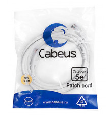 Cabeus PC-UTP-RJ45-Cat.5e-3m-WH-LSZH Патч-корд U/UTP, категория 5е, 2xRJ45/8p8c, неэкранированный, белый, LSZH, 3м