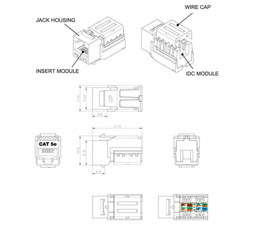 KJNE-8P8C-C5e-90-GN Вставка Keystone Jack RJ-45(8P8C), категория 5e, 110 IDC, заделка с помощью NE-TOOL, зеленая Hyperline